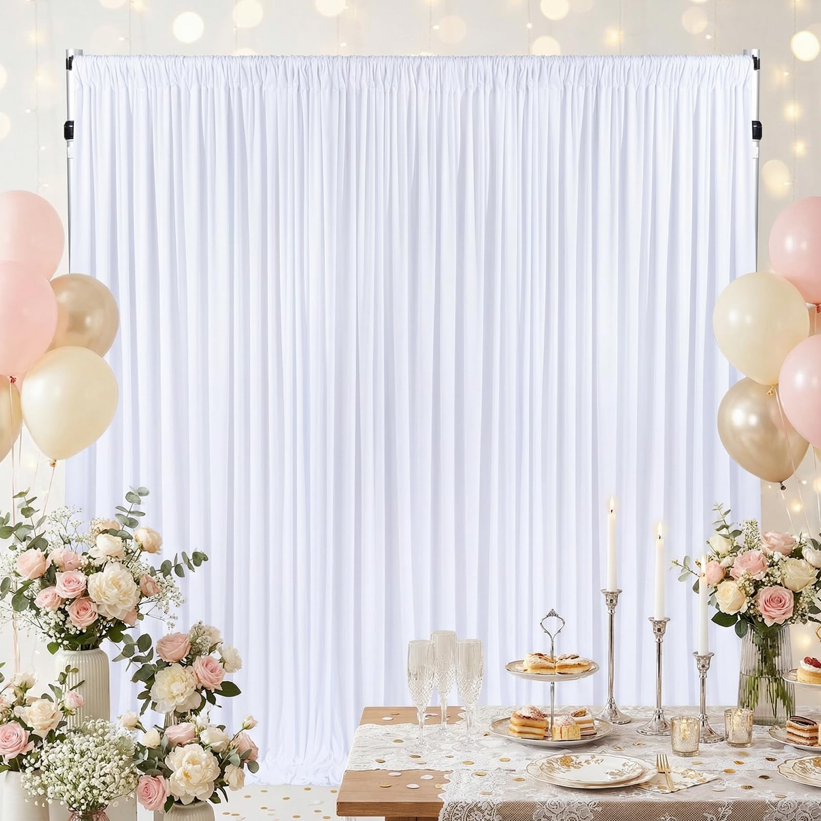 2 PCS 5.3×10 FT White Wrinkle Free Soft Fabric Backdrop Curtains Wedding Drape