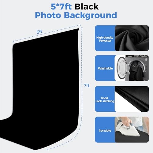 Black Photo Backdrop with Stand Kit Photography Black Background 6.5x5ft