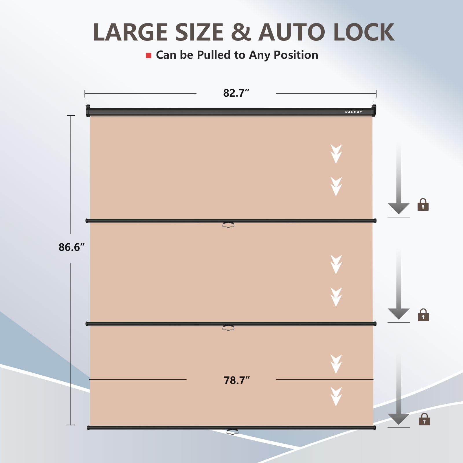 RAUBAY Retractable Pull Down Beige Screen Wider(78.7 x 86.6in),