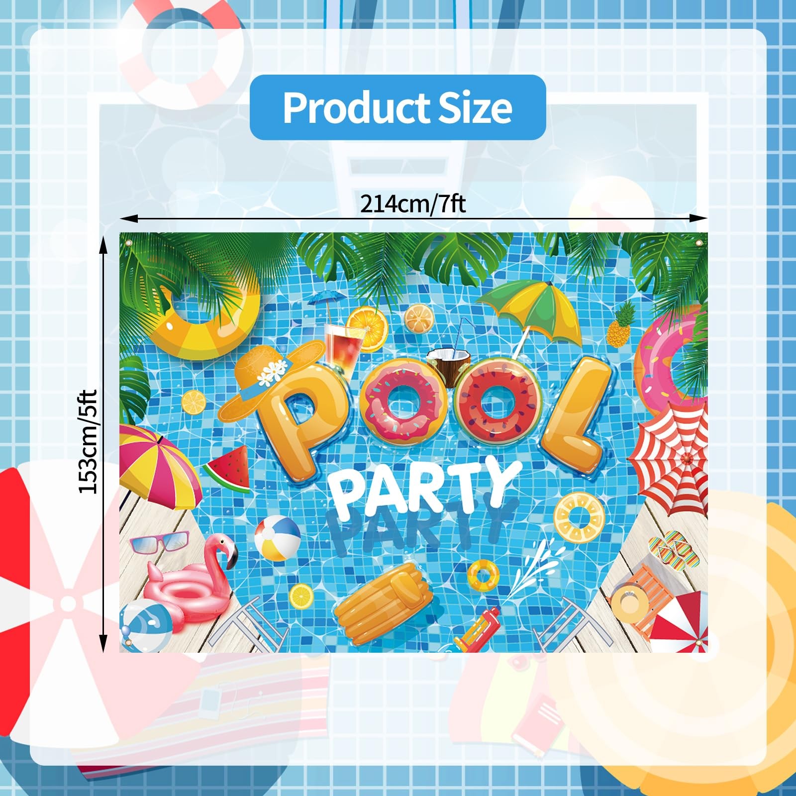7 x 5 FT Pool Party Backdrop – Extra Large 7 x 5 feet, Multicolor