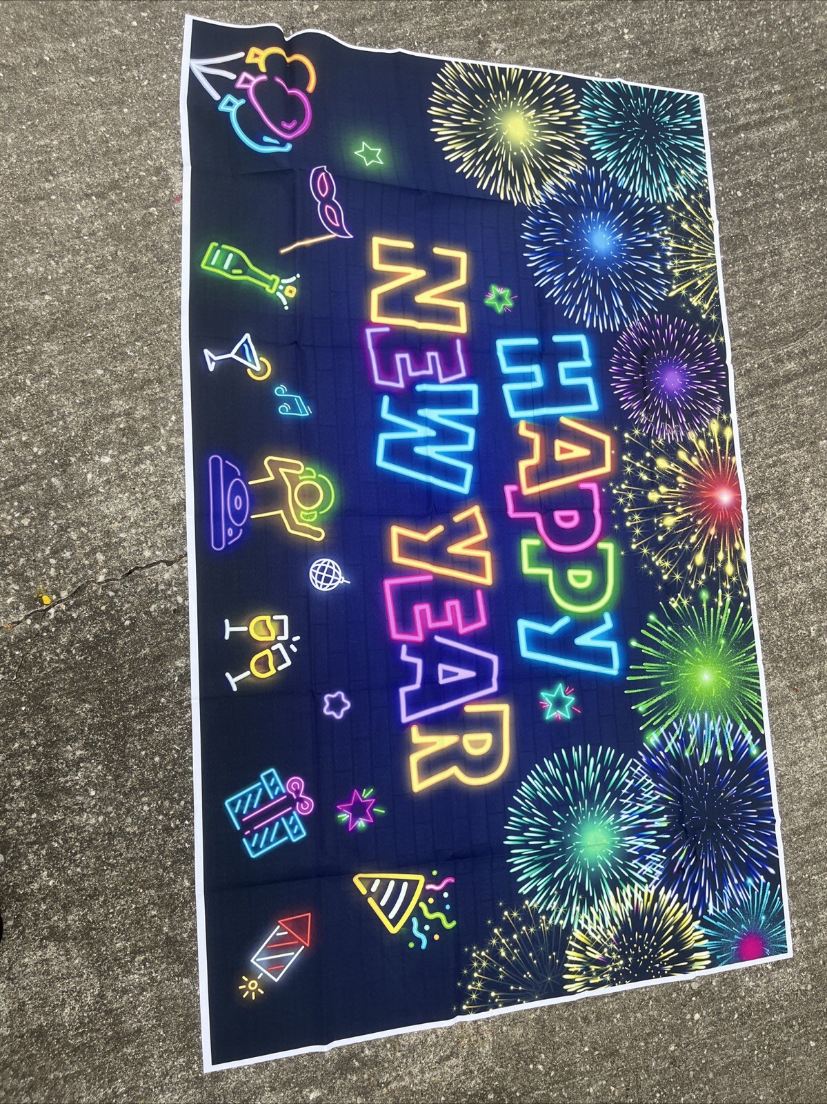 Happy new year backdrop neon colors 3.5 X 6