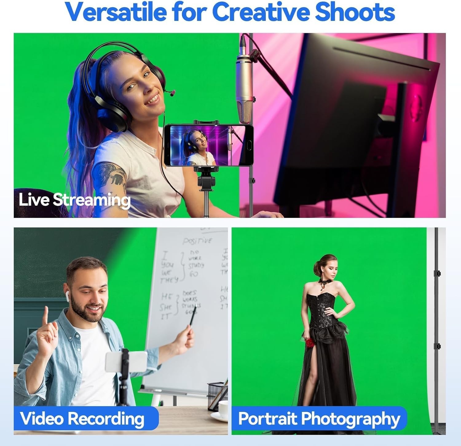 Portable 7x10ft Green Screen Backdrop with Clamp & Carry Bag for Easy Transport