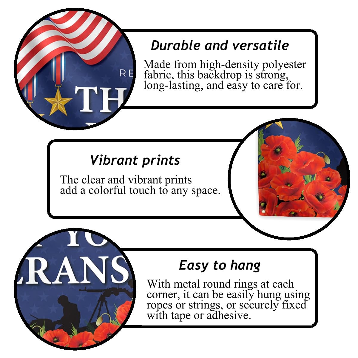 Memorial Day Backdrop 4th of July Banner Thank You Veterans Patriotic Decor Me
