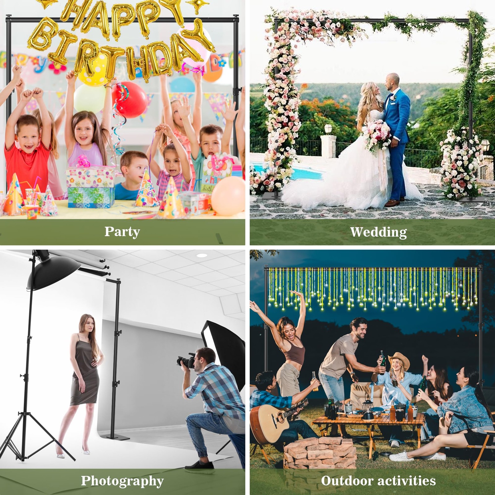 Square Backdrop Stand 6.5×10 ft, Adjustable Photo Backdrop Stand Kit, Heavy D…