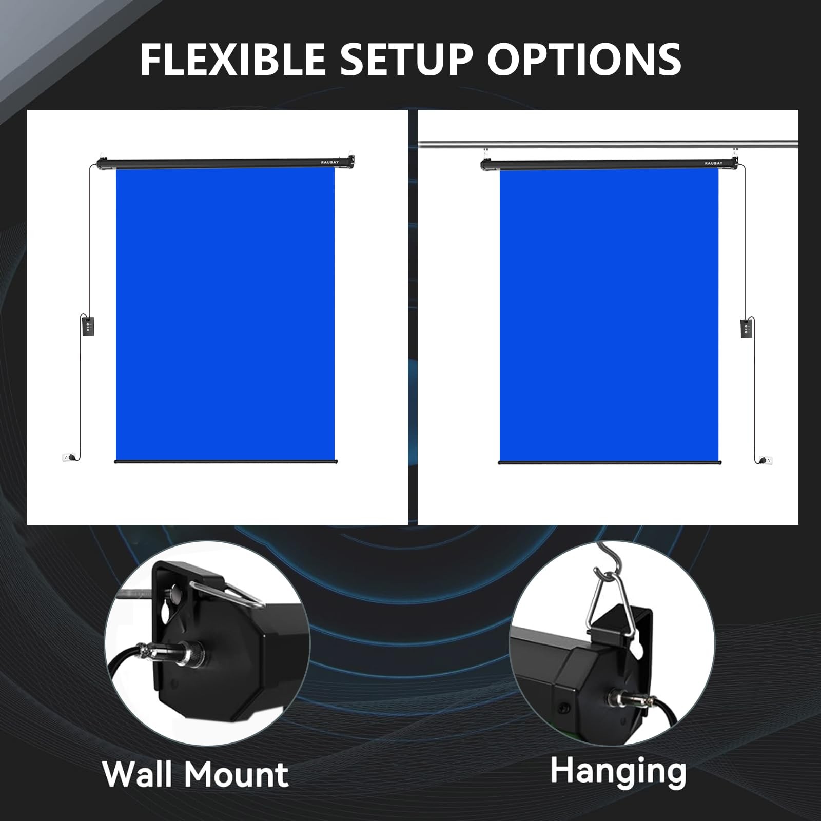 RAUBAY Motorized Pull Down Blue Screen – 59.8″ Standard(59.8 x 86.6in),