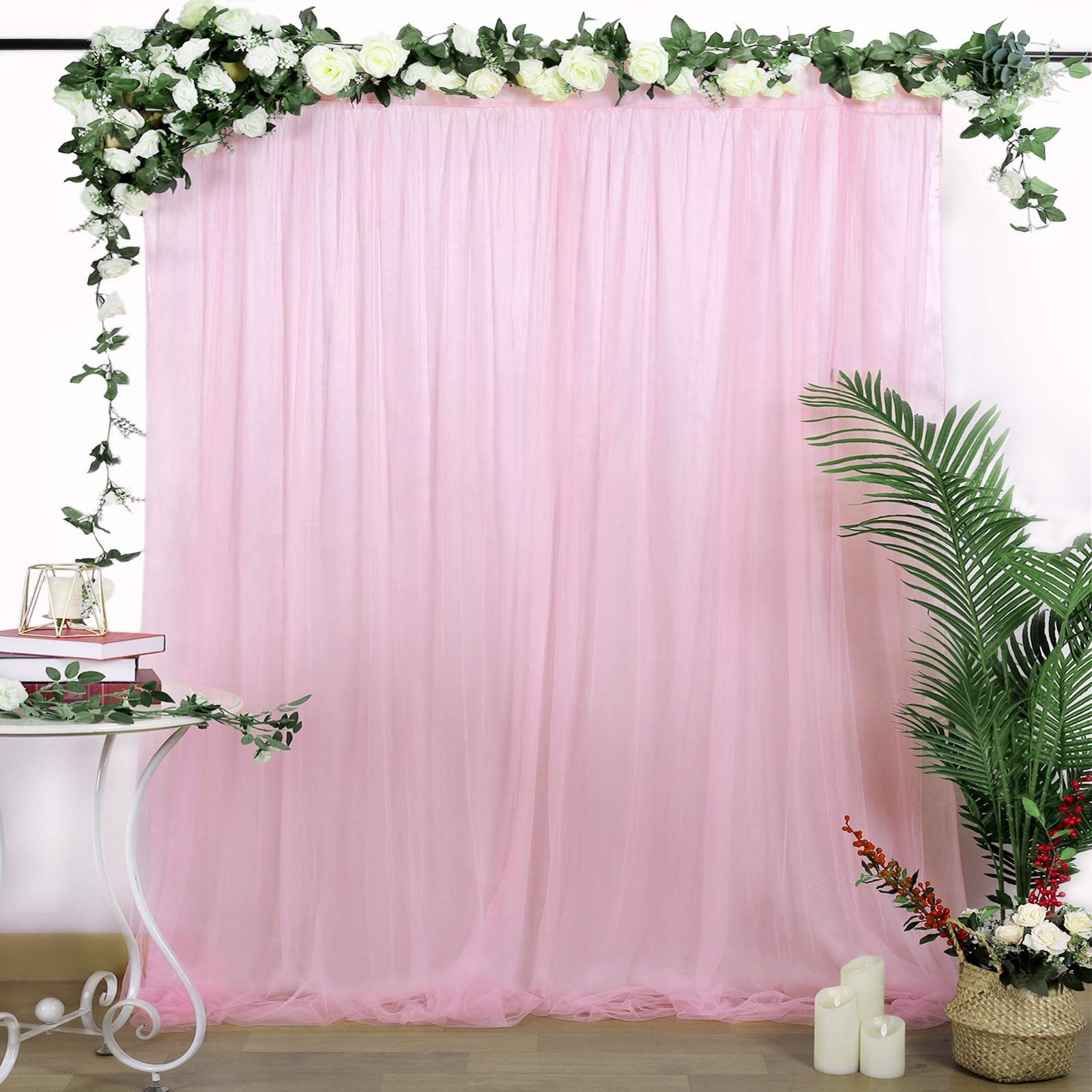 Pink Tulle Backdrop 5x7FT Curtains Sheer Satin Wedding Baby Shower Drapes