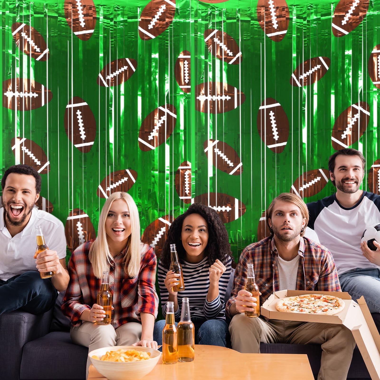 4 Pack Football Party Decorations Photo Props 3.3×6.6 Ft Foil Fringe Curtain