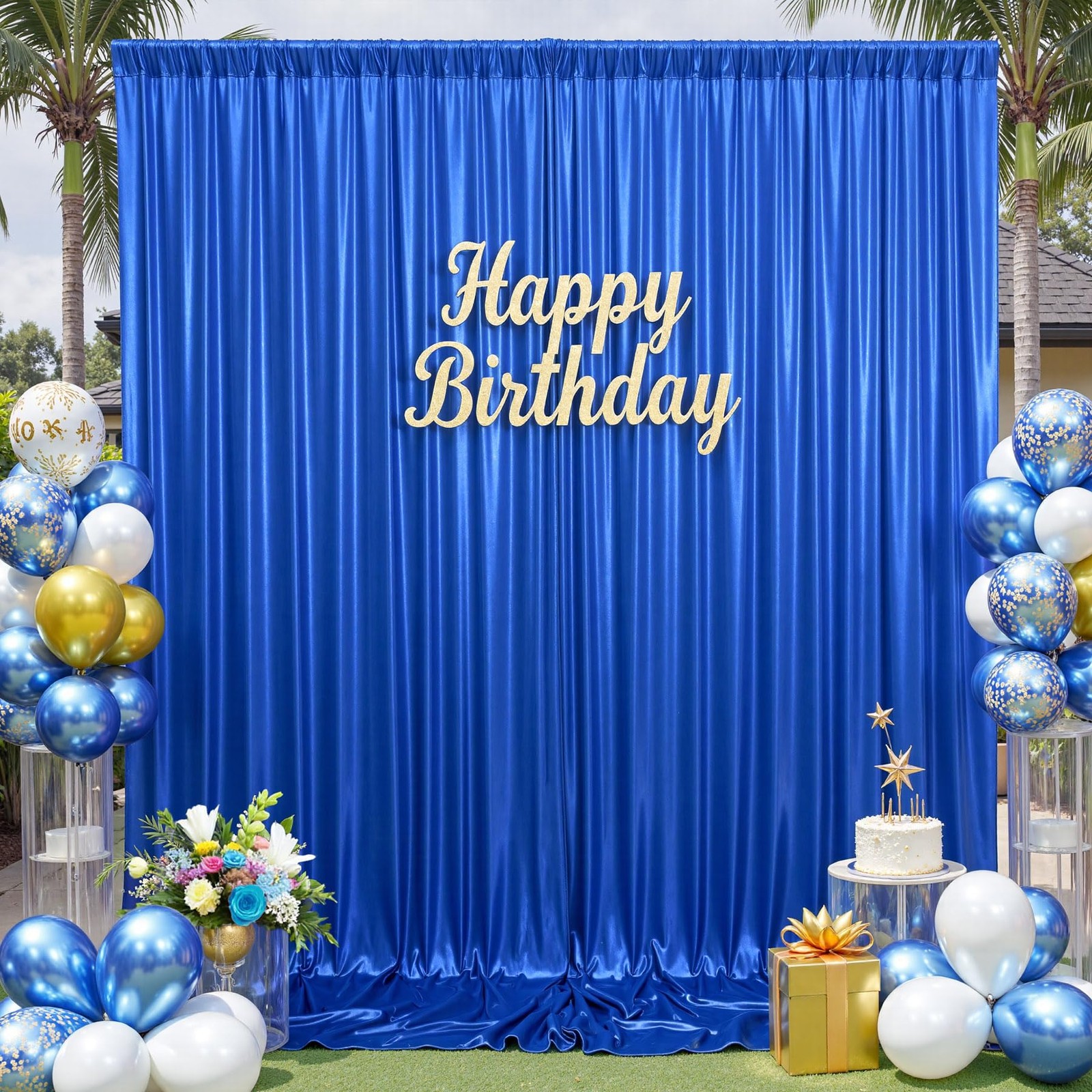 10×10 ft Royal Blue Sequin Backdrop Curtain Panels for Parties, Wrinkle Free …