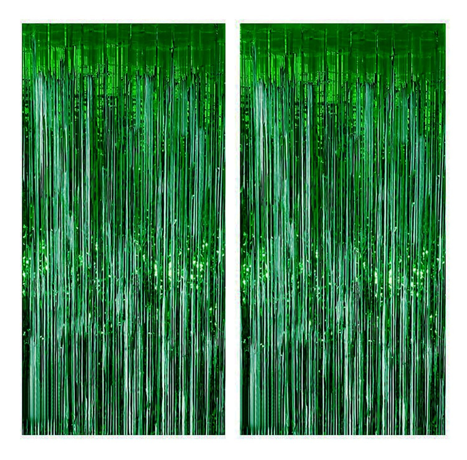 2 PCS 3.28×6.56ft Green Foil Fringe Curtain Tinsel Backdrop for Party