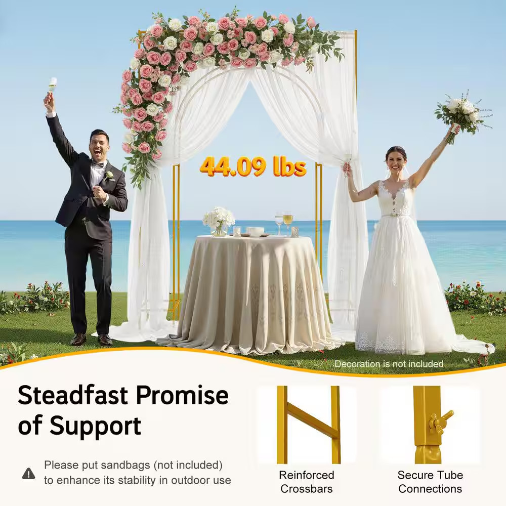98.4 In. X 70.8 In. Gold Metal Wedding Arch Backdrop Stand Background Decoration
