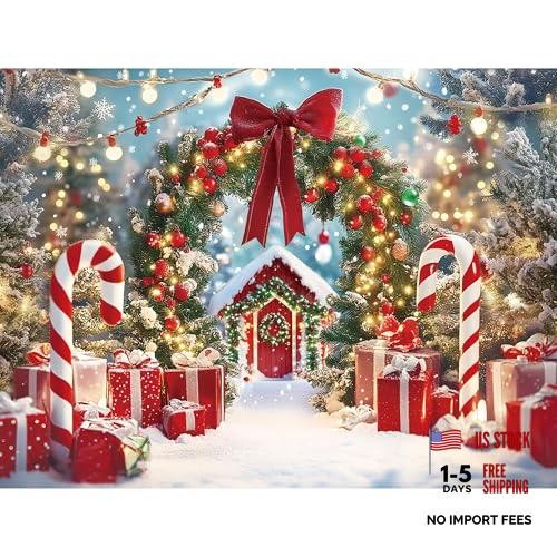 Winter Snow Scene with Candy Canes – Christmas Photography Backdrop