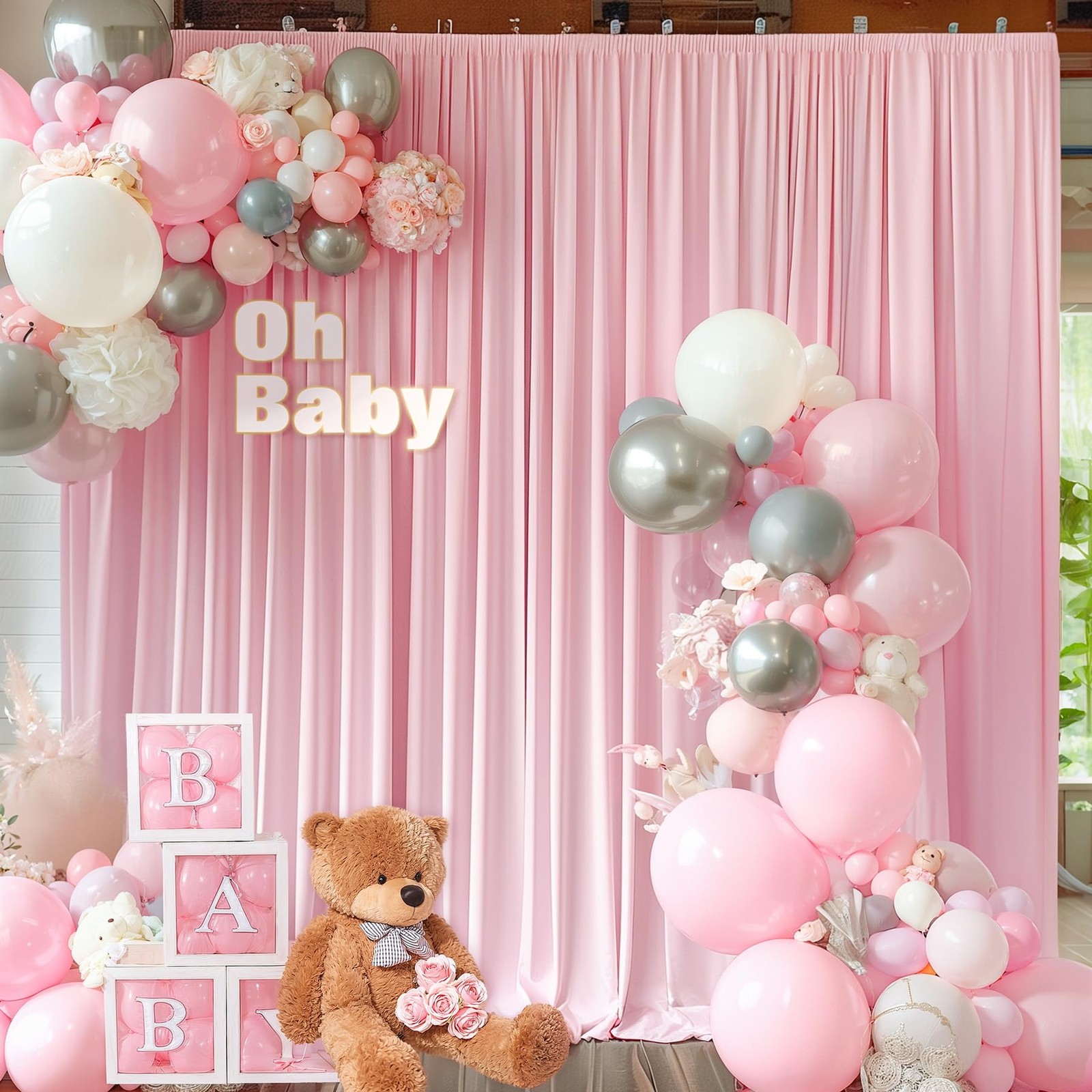 Best 8 x 10 ft Baby Pink Backdrop Curtains Photo Background Panels Wrinkle Free