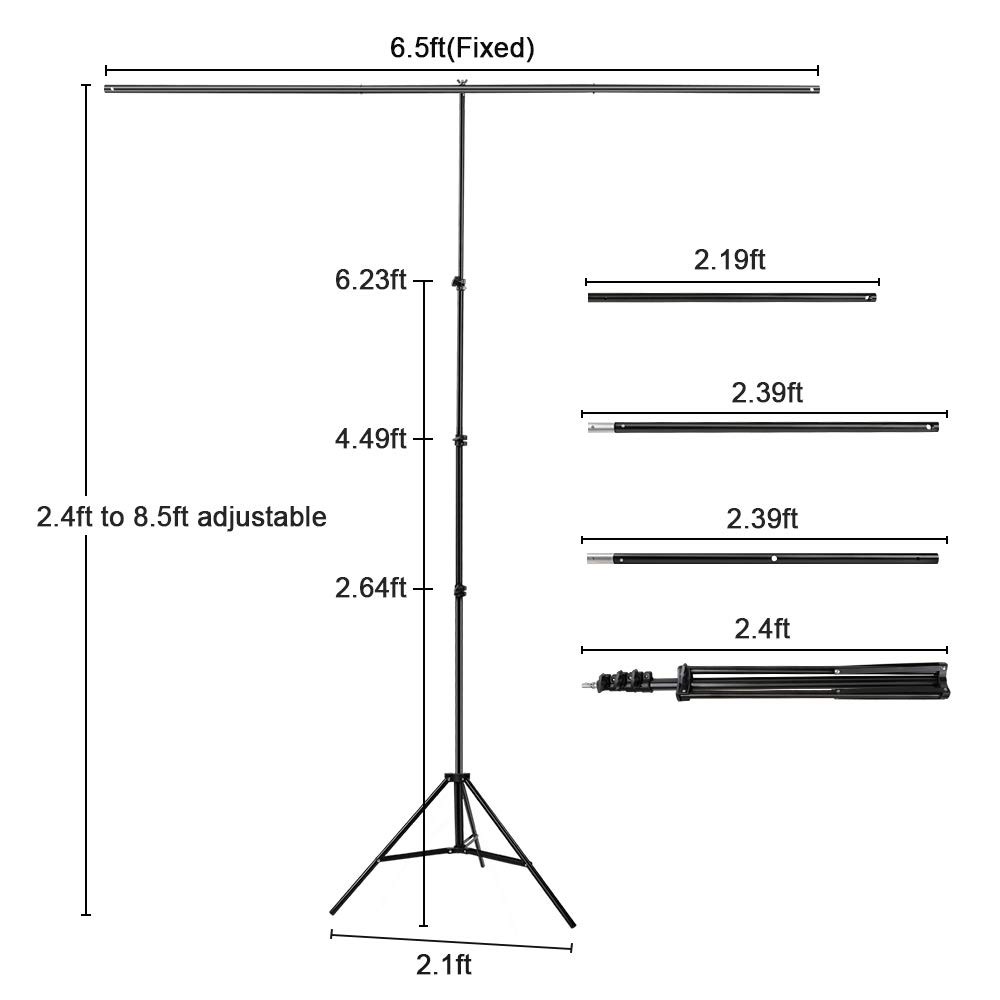 T-Shape Portable Background Backdrop Support Stand Kit 6.5ft Wide 8.5ft Tall …