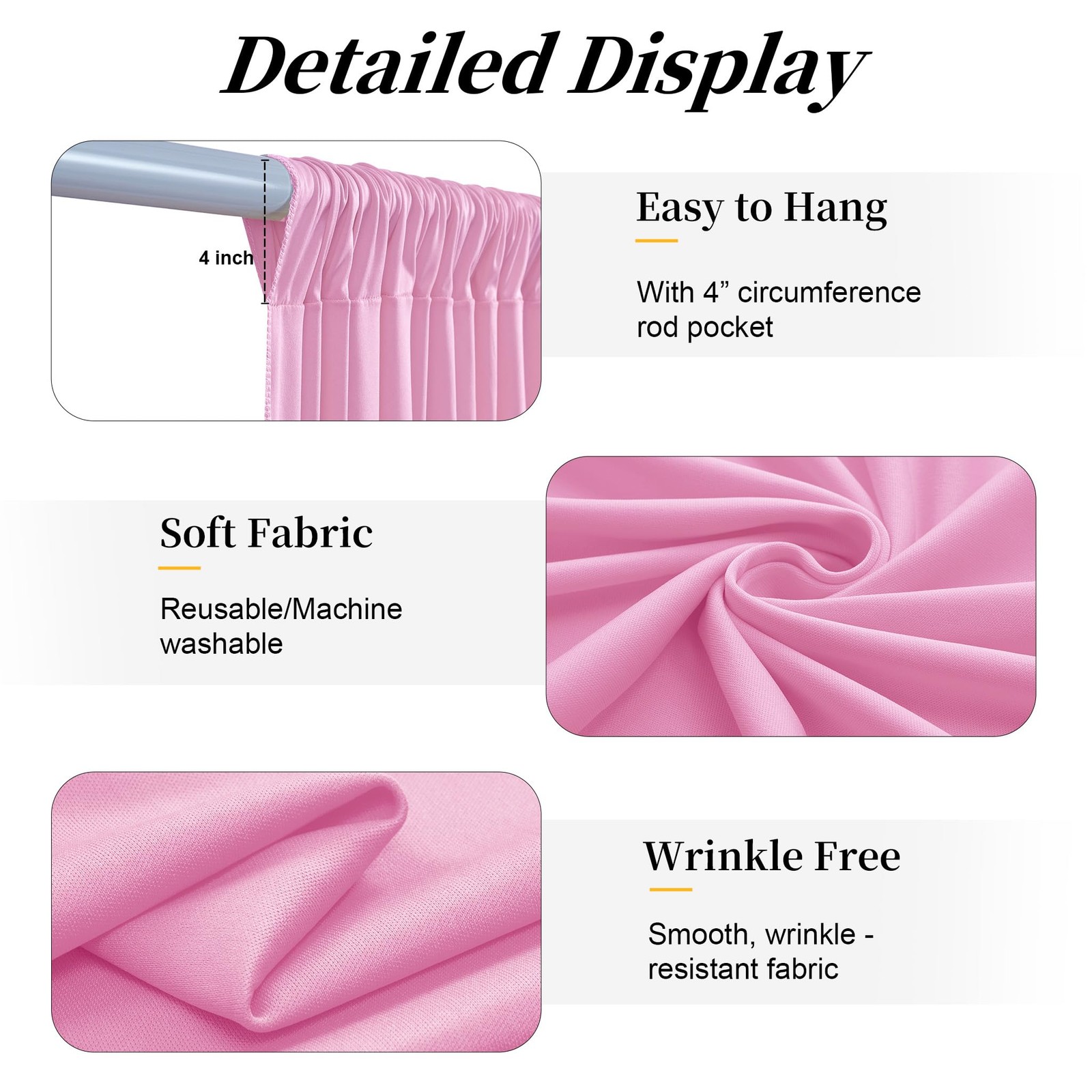2 Panels 10×14 FT Pink Backdrop Curtains Wrinkle Free Soft Fabric Wedding