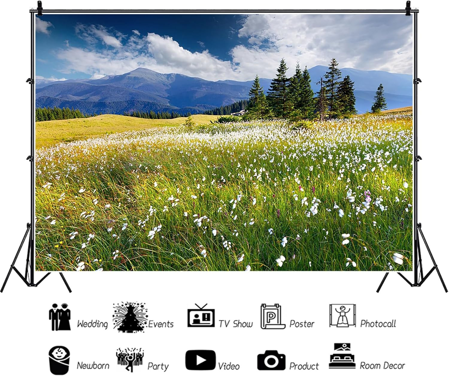 7X5Ft Vinyl Summer Landscape Backdrops for Photography Background Blooming Flowe