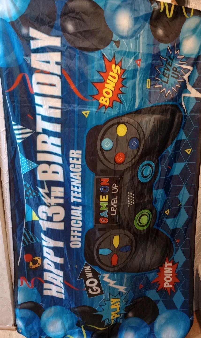 13th Video Game Happy Birthday Decoration Backdrop Banner Official Teenager