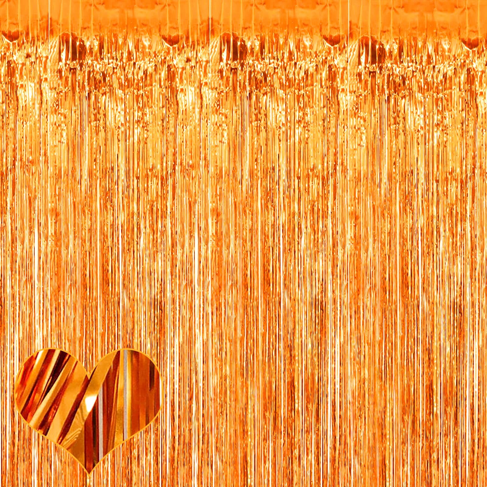 4 PCS Orange Fringe Curtain Backdrop 3.2×9.8 Ft Metallic Tinsel Party Decor