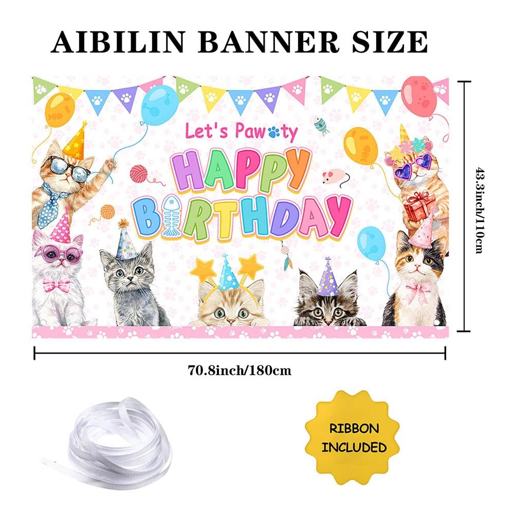Cat Birthday Decorations Pink Cute Cat Birthday Party Banner Let’s Pawty Cats…