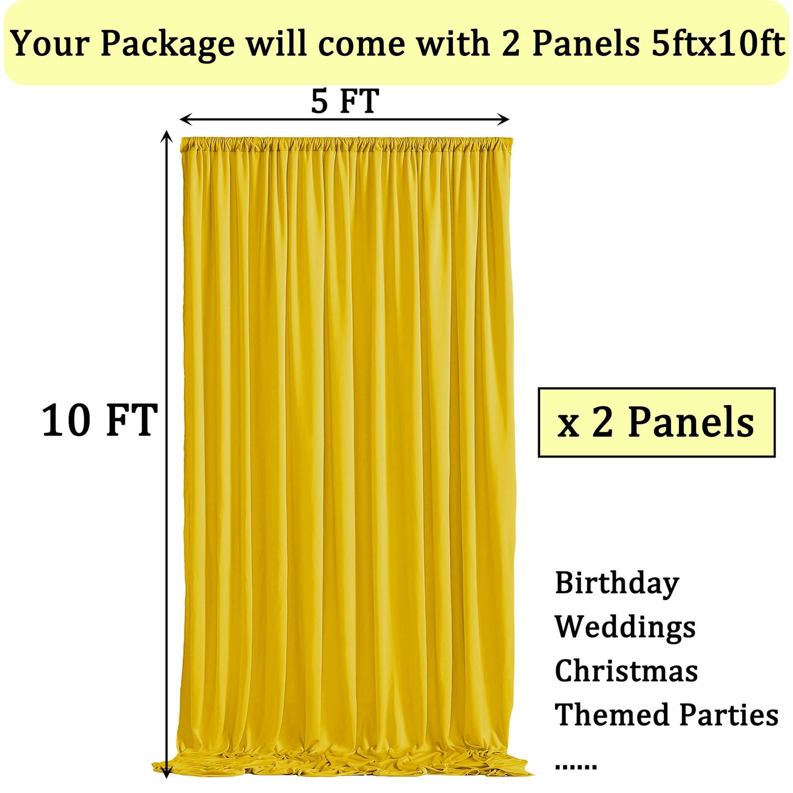 10x10ft Yellow Wrinkle Free Polyester Backdrop Curtain 2 Panels 5x10ft