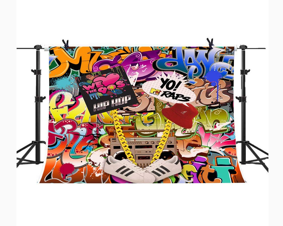 Qian 7x5ft Hip Hop Graffiti Theme Photography Backdrops 7×5 FT, 2