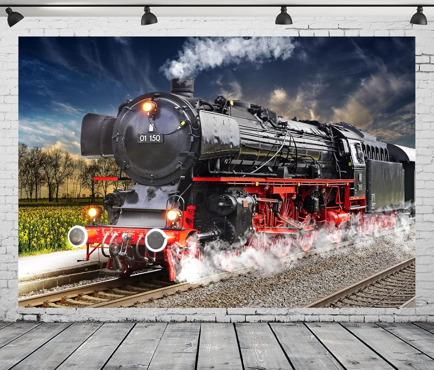 7x5ft Fabric Vintage Steam Locomotive Train Photography Backdrop Old Steam Train