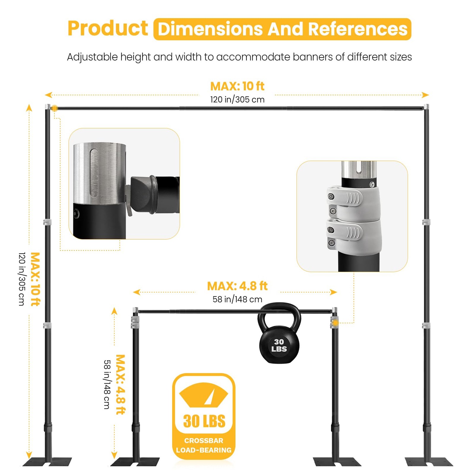 10ft x 10ft Adjustable Backdrop Stand Kit – Heavy Duty Pipe and Drape Stand f…