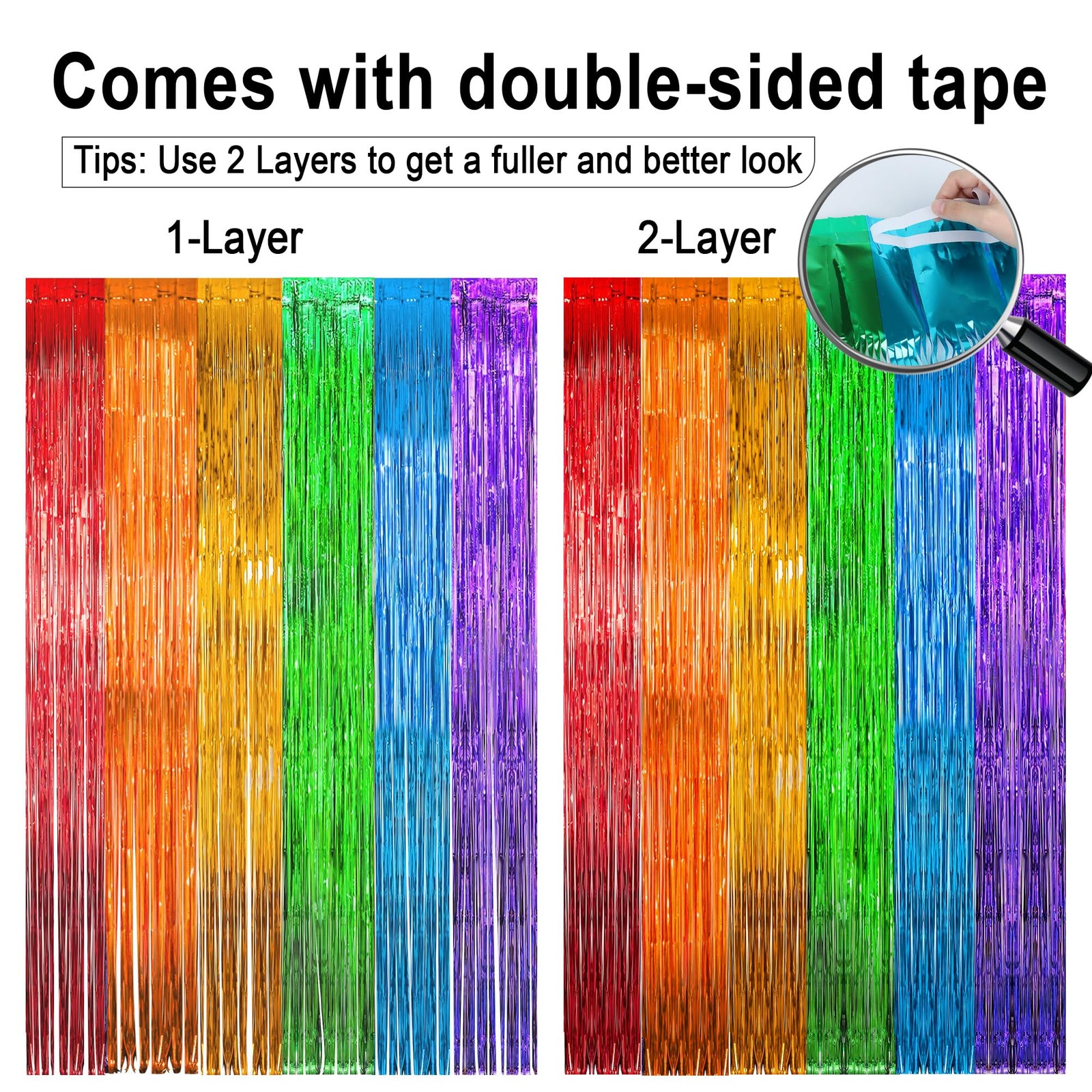 Rainbow Foil Fringe Curtains Party Photo Backdrop 3.3×6.6 FT Multi 4 Pack