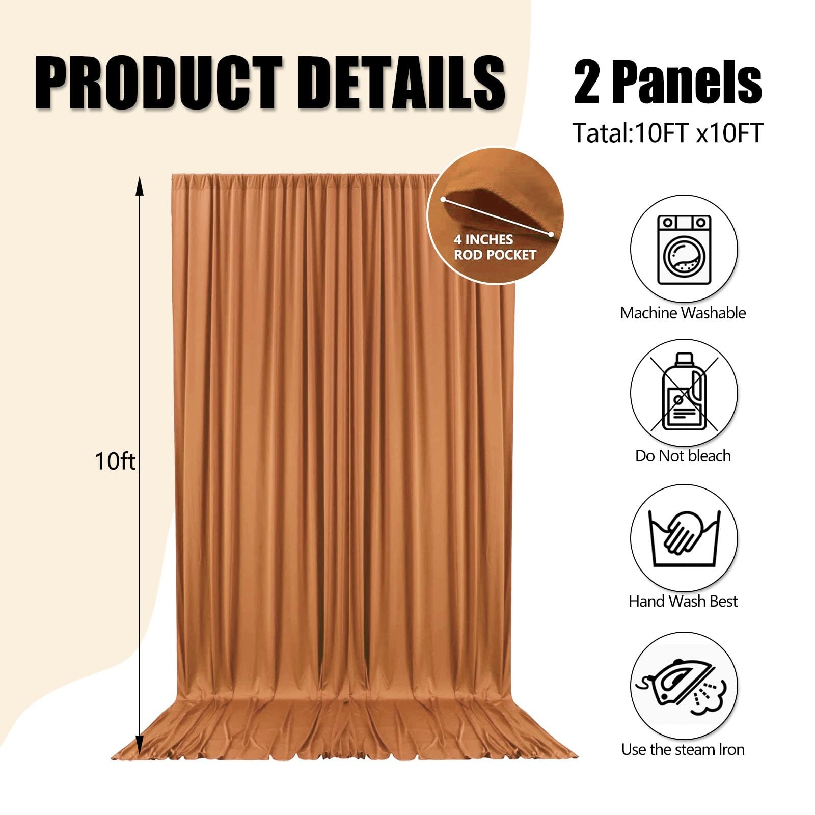 2 Panels 10x10ft Brown Backdrop Curtains Polyester Fabric Rod Pocket Wedding