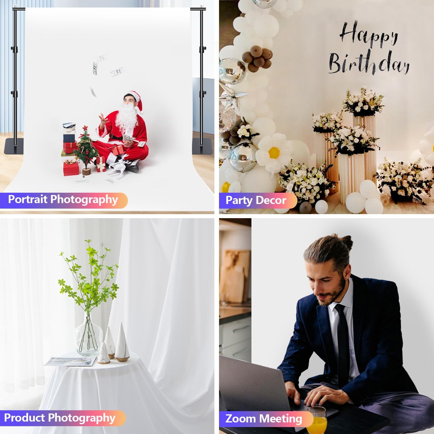 White Backdrop for Photoshoot, 10×10 ft Photo Backdrop Curtain Double-Side fo…