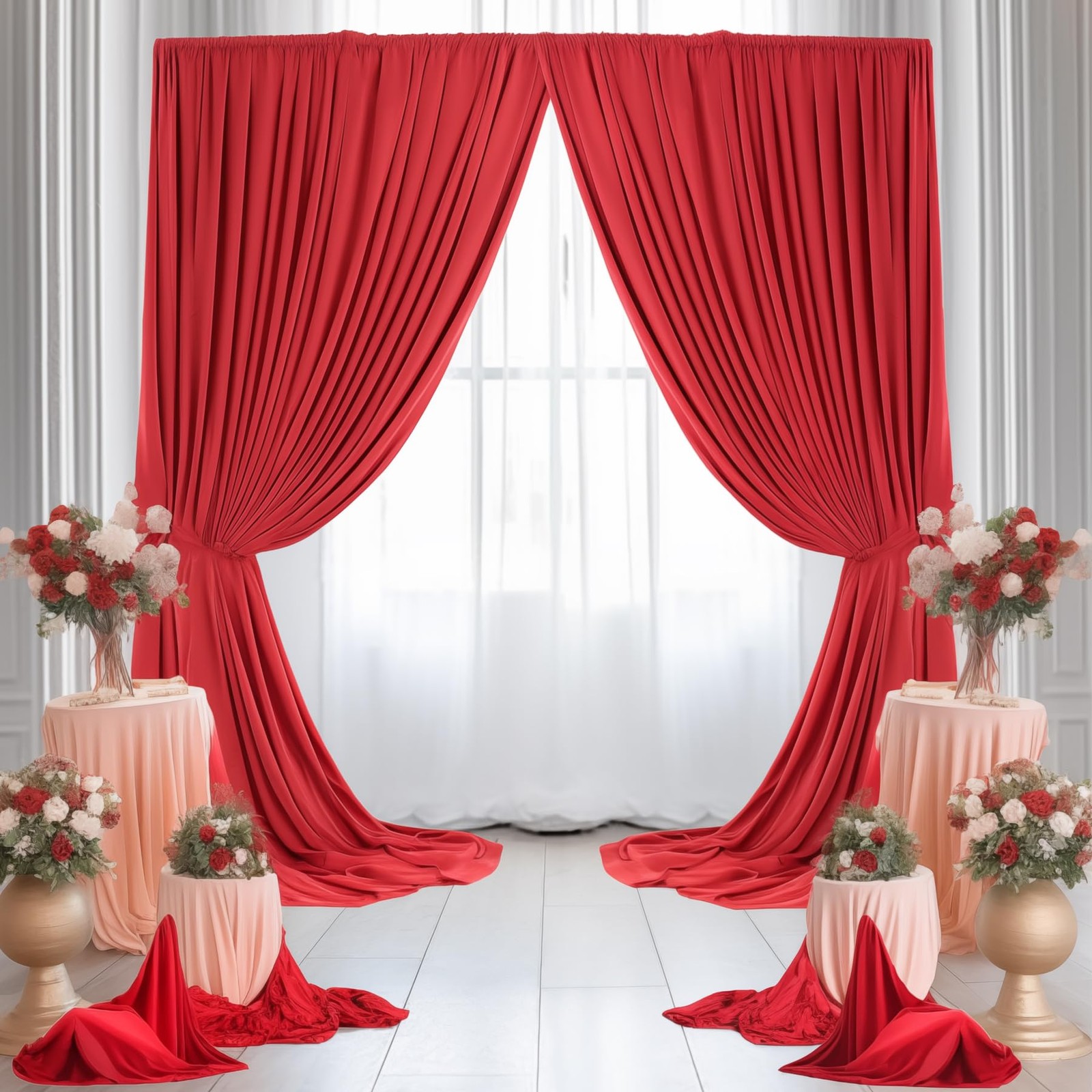 Red Backdrop Curtains 8x10ft 2 Panels Wrinkle Free Photo Background Drapes