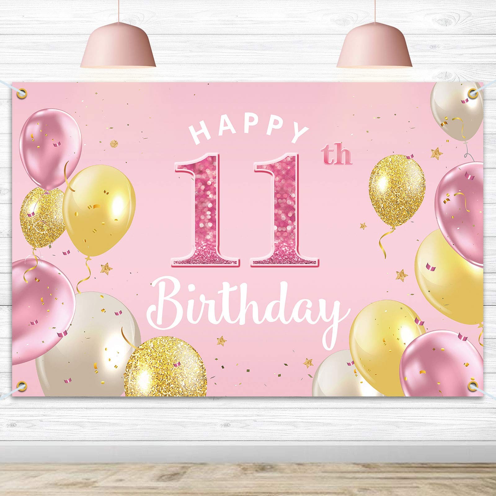 PAKBOOM Happy 11th Birthday Backdrop Banner – 11 3.9 ft x 5.9 ft, Pink