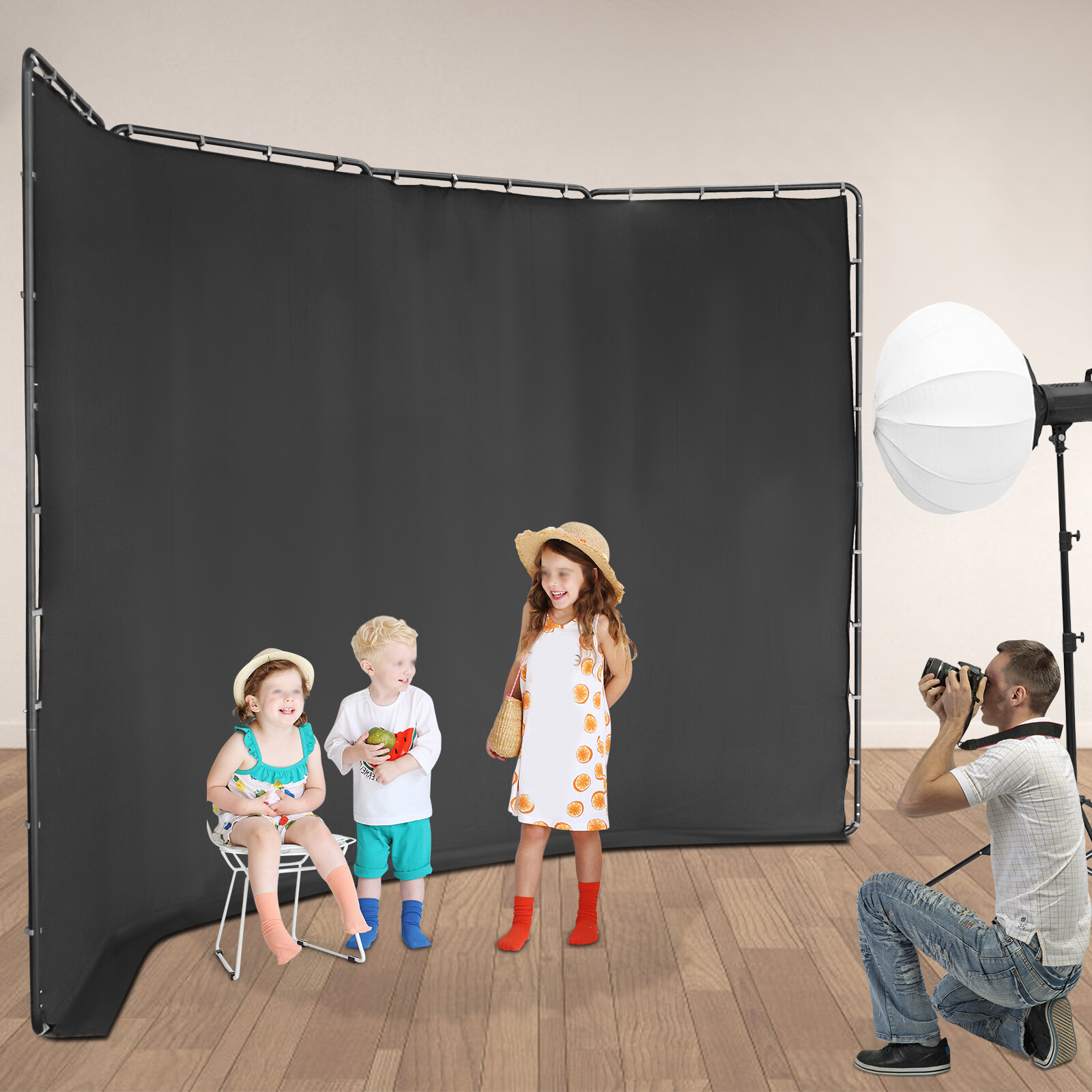 Backdrop Stand Floor Standing Photography Backdrop Stand w/Black Cloth 4*2.4m~