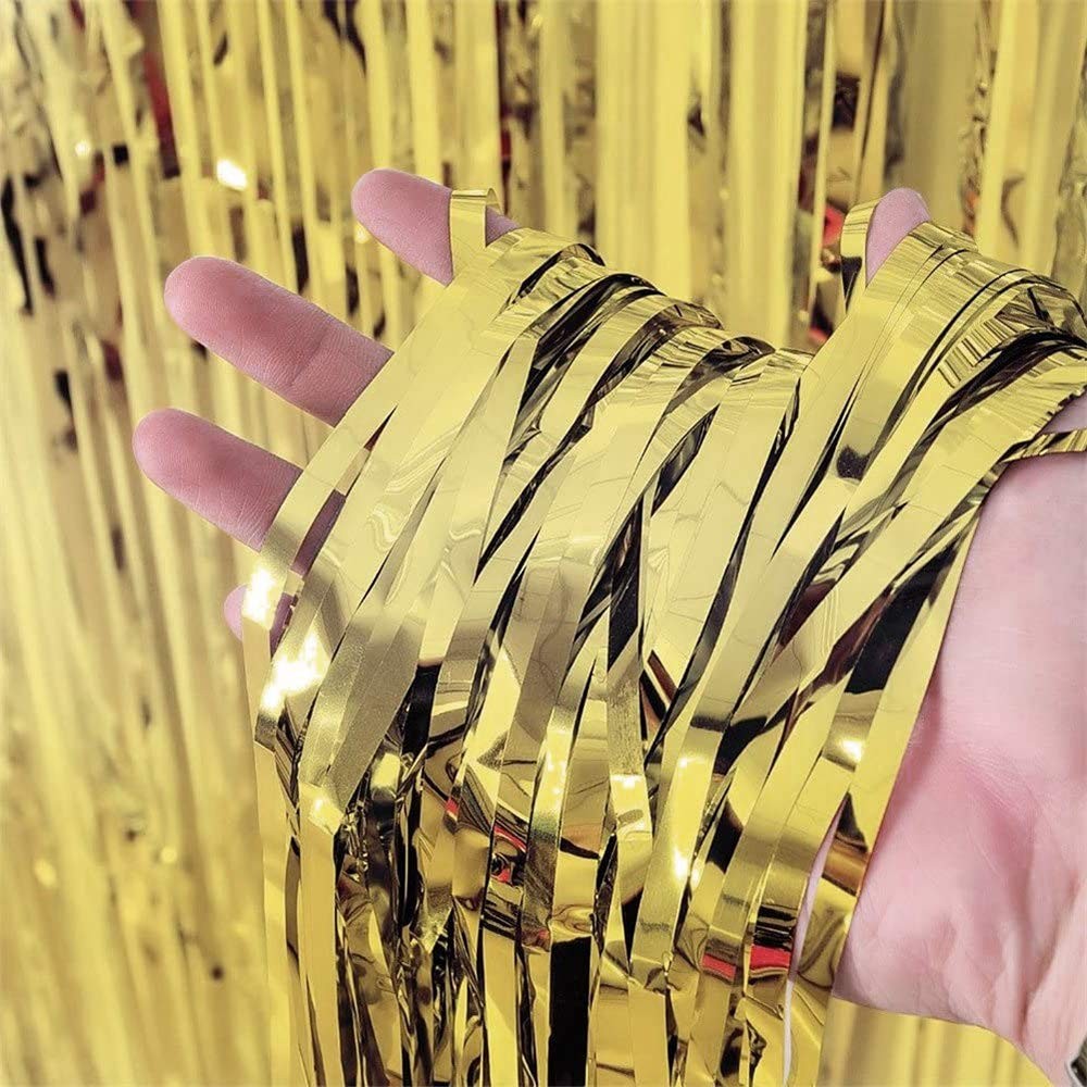 Gold Fringe Backdrop 3 PCS Gold Foil Curtains Streamers Bachelorette Party