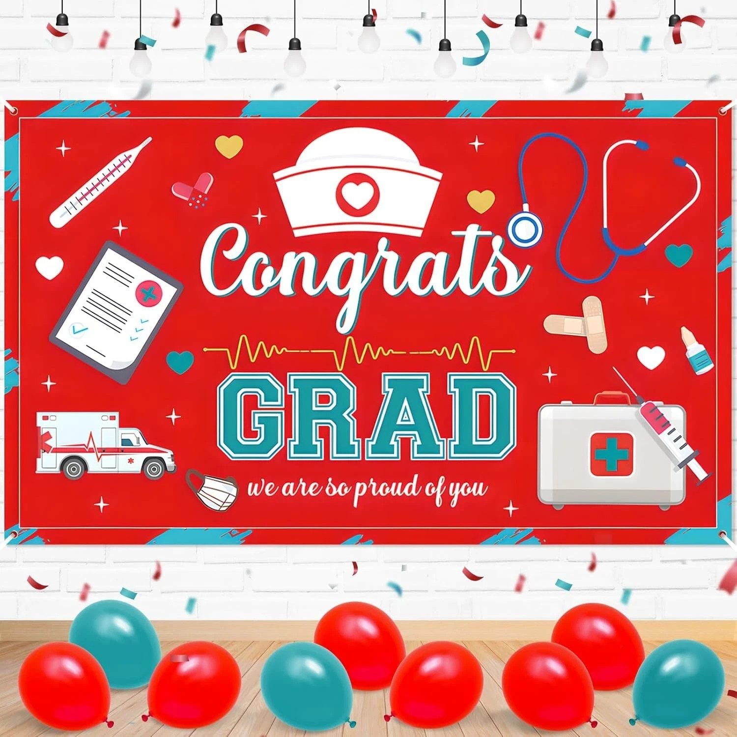 4’x6′ Congrats Grad Backdrop Medical Nurse Graduation Party Banner Decorations