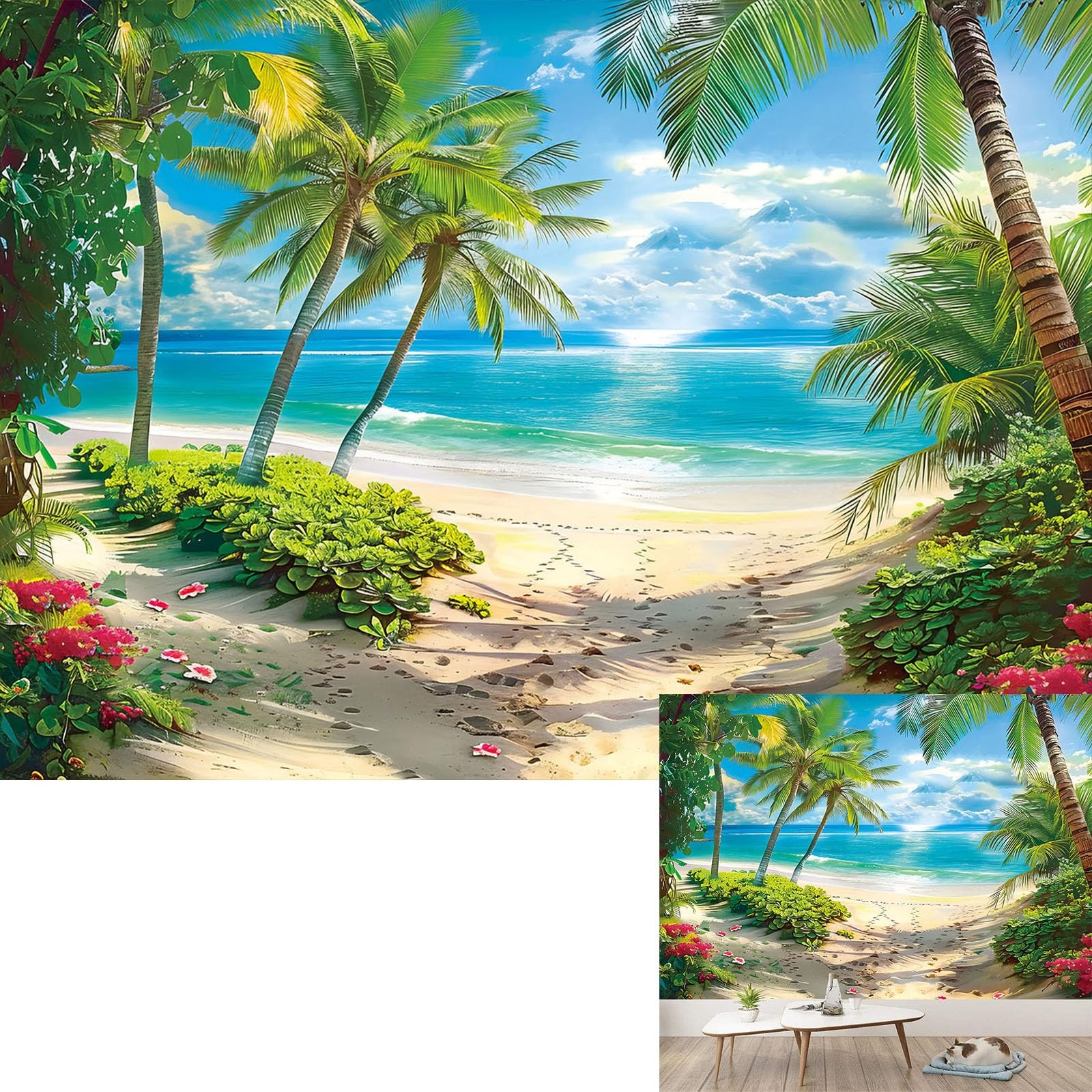 Summer Tropical Beach Backdrop Seaside Sand Palm Trees Hawaii 7×5 Ft Prop