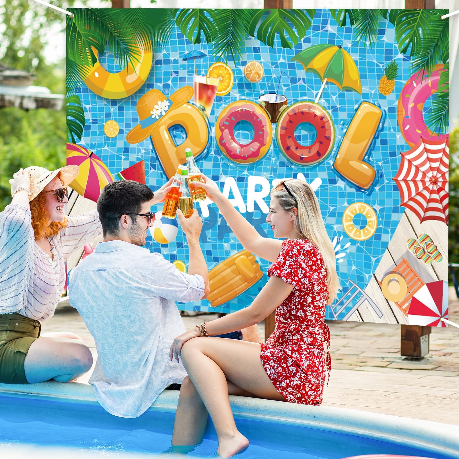 7 x 5 FT Pool Party Backdrop – Extra Large 7 x 5 feet, Multicolor