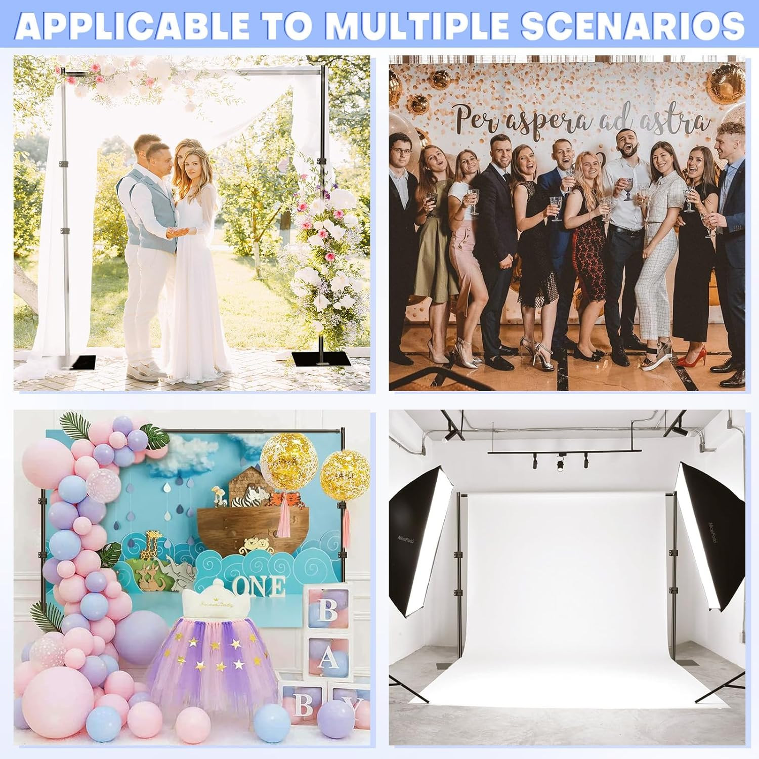 8X10Ft Pipe and Drape Backdrop Upgrade Adjustable Photo Background Backdrop Stan
