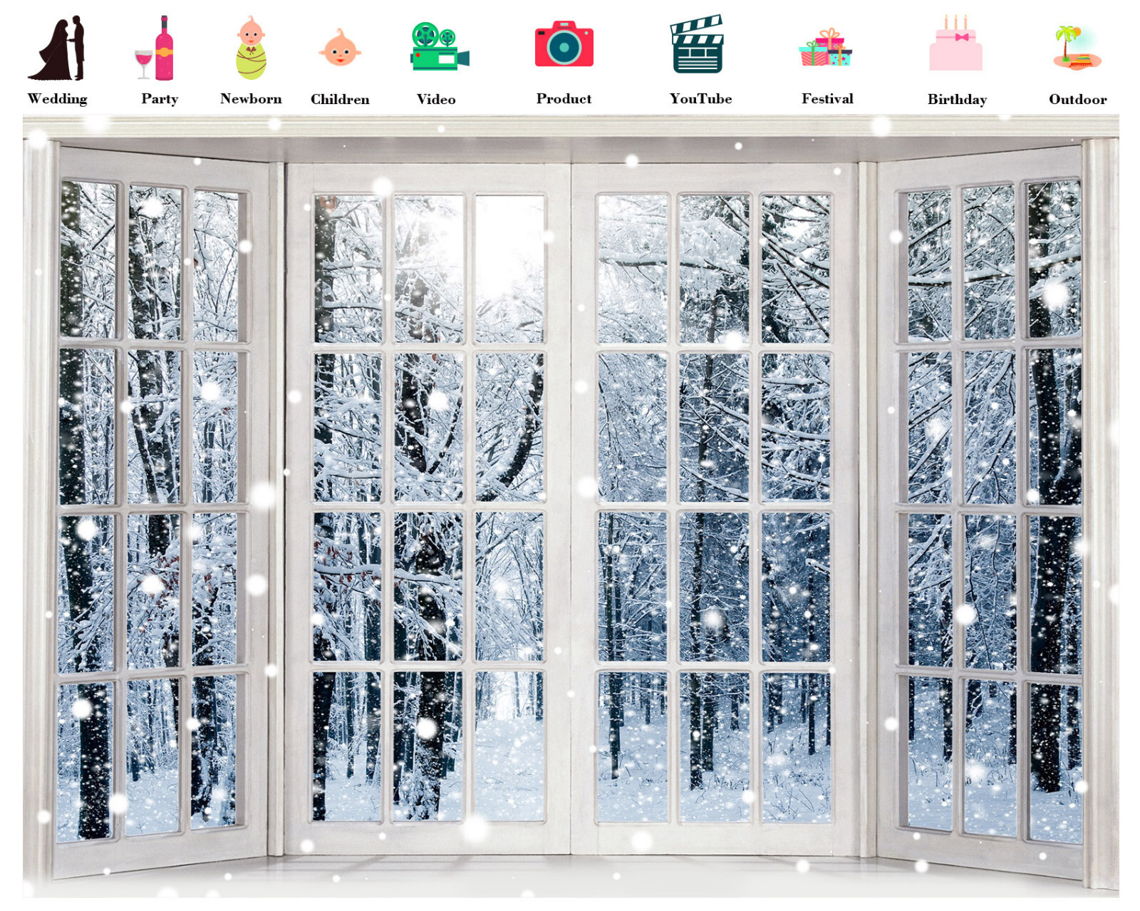 10x8ft Winter Snow Forest Scenery Christmas Tree Vinyl Backdrop Photo Background