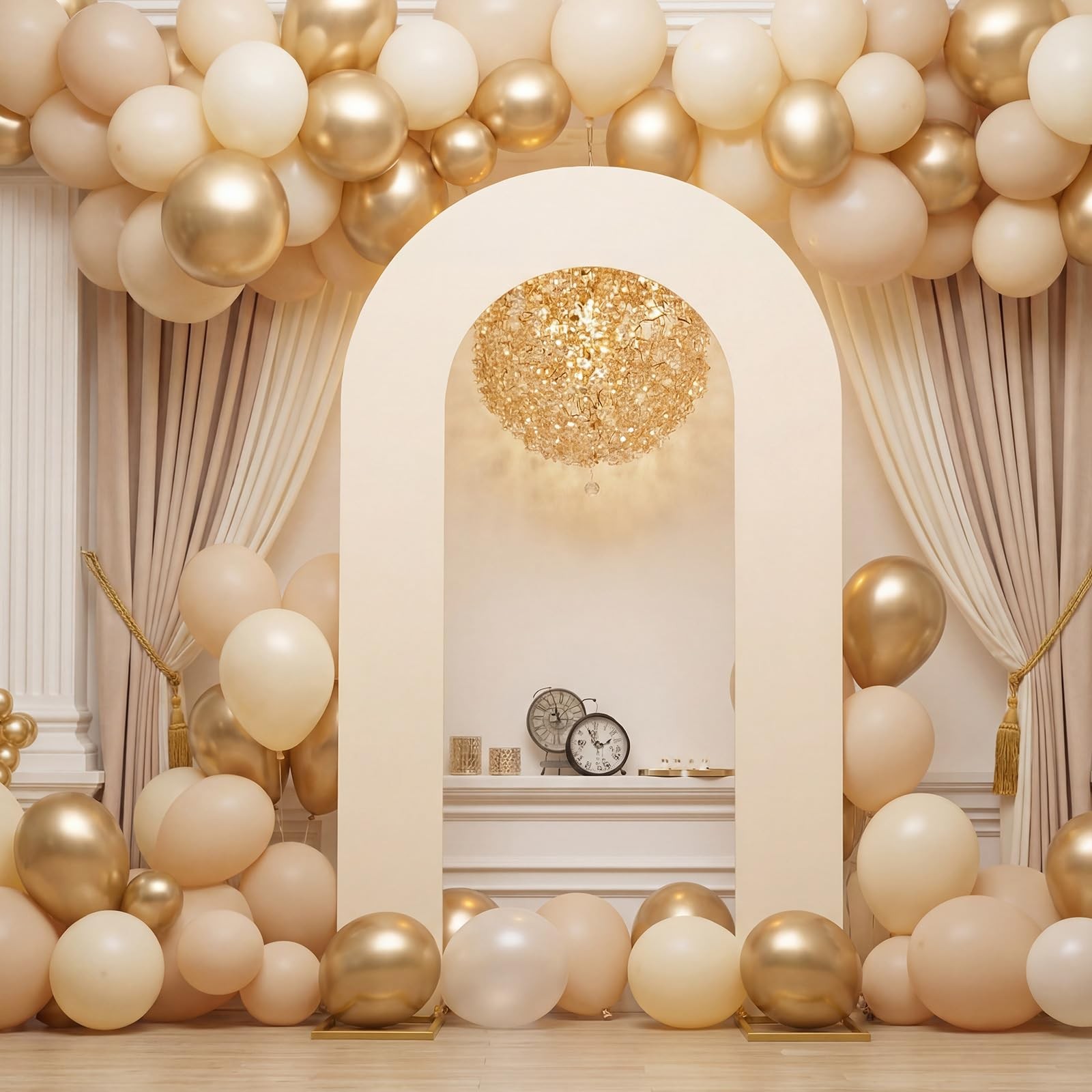 8 feet Open Arch Backdrop Cover Beige Spandex Fitted Round Top Wedding Arches…