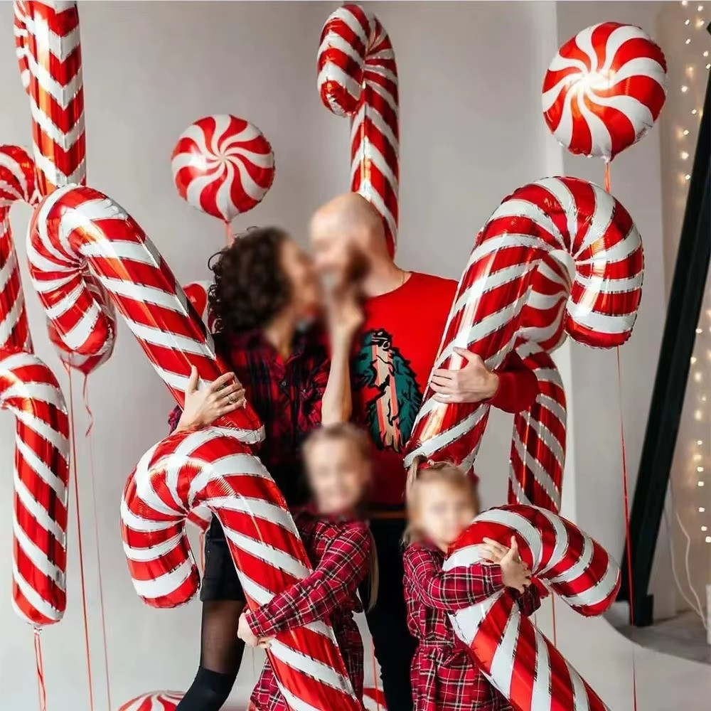 2PCS Christmas Candy Cane Foil Balloons Santa Party Home Decor 80x38cm