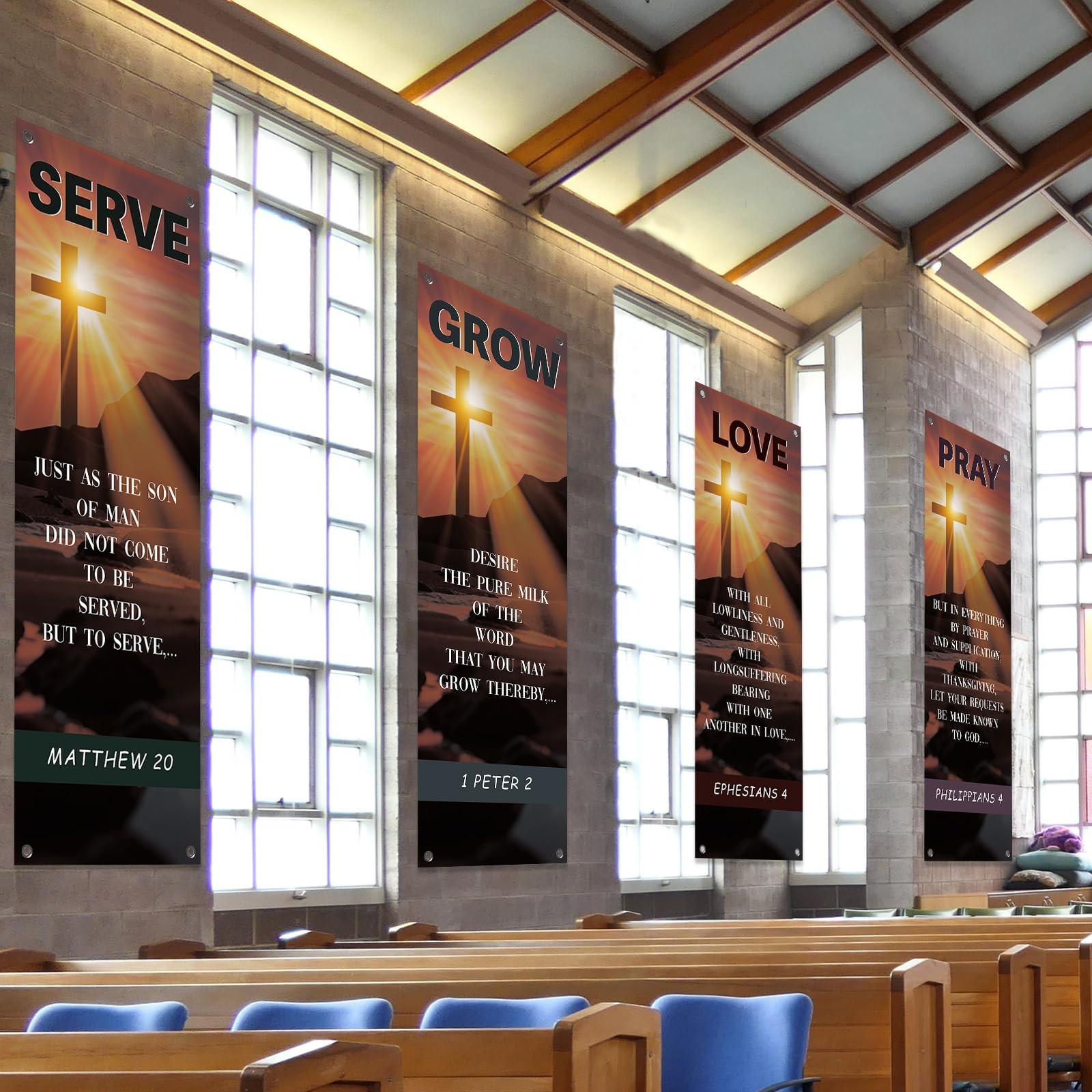 4Pcs Easter Church Banners for Sanctuary Wall Welcome Religious Banner Easter…