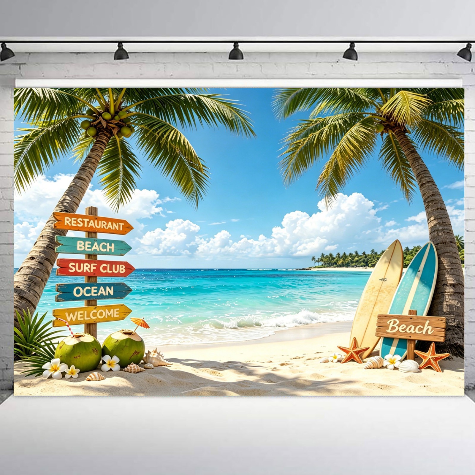 10x8ft Summer Beach Backdrop Summer Surfboard Party Background for Photography