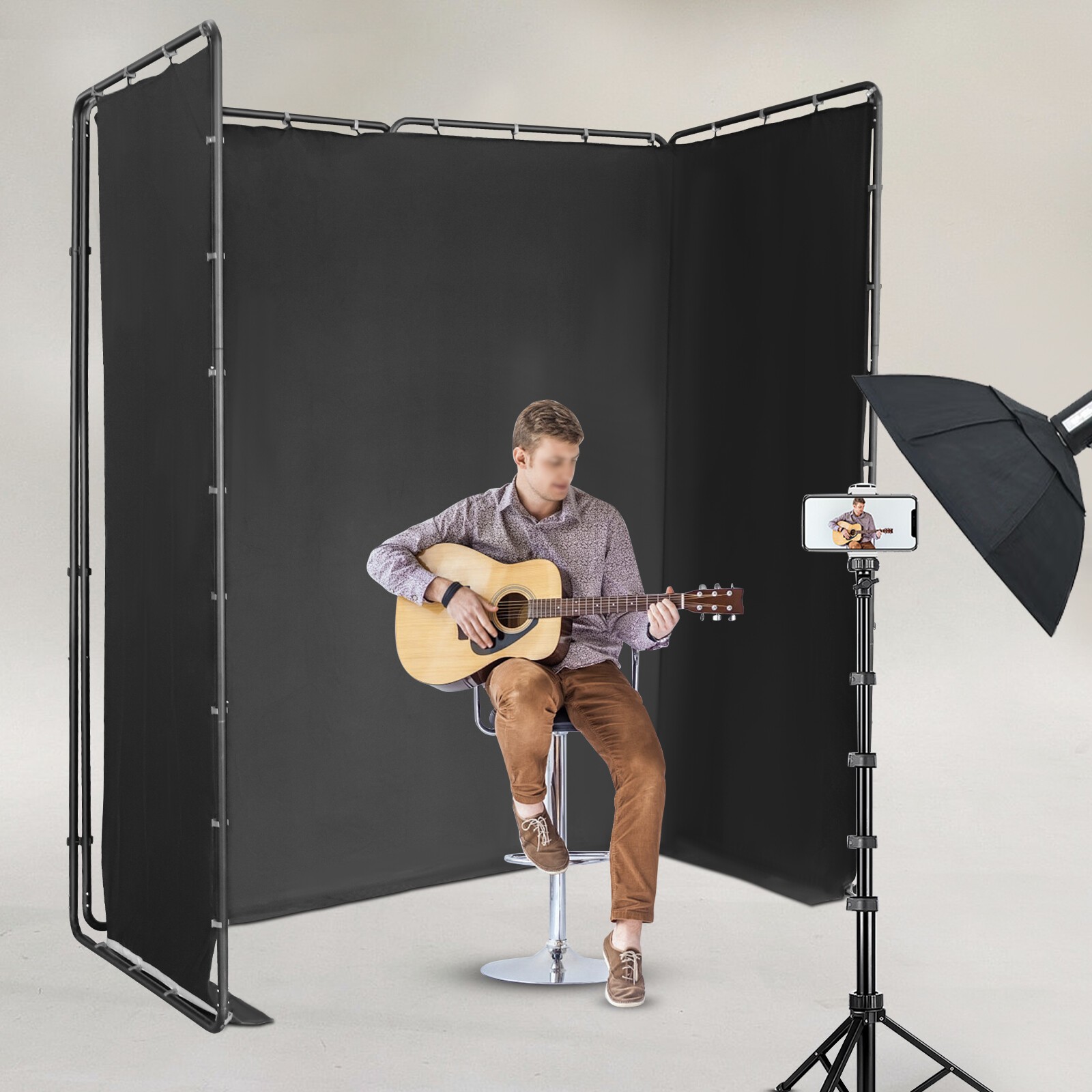 Backdrop Stand Floor Standing Photography Backdrop Stand w/Black Cloth 4*2.4m