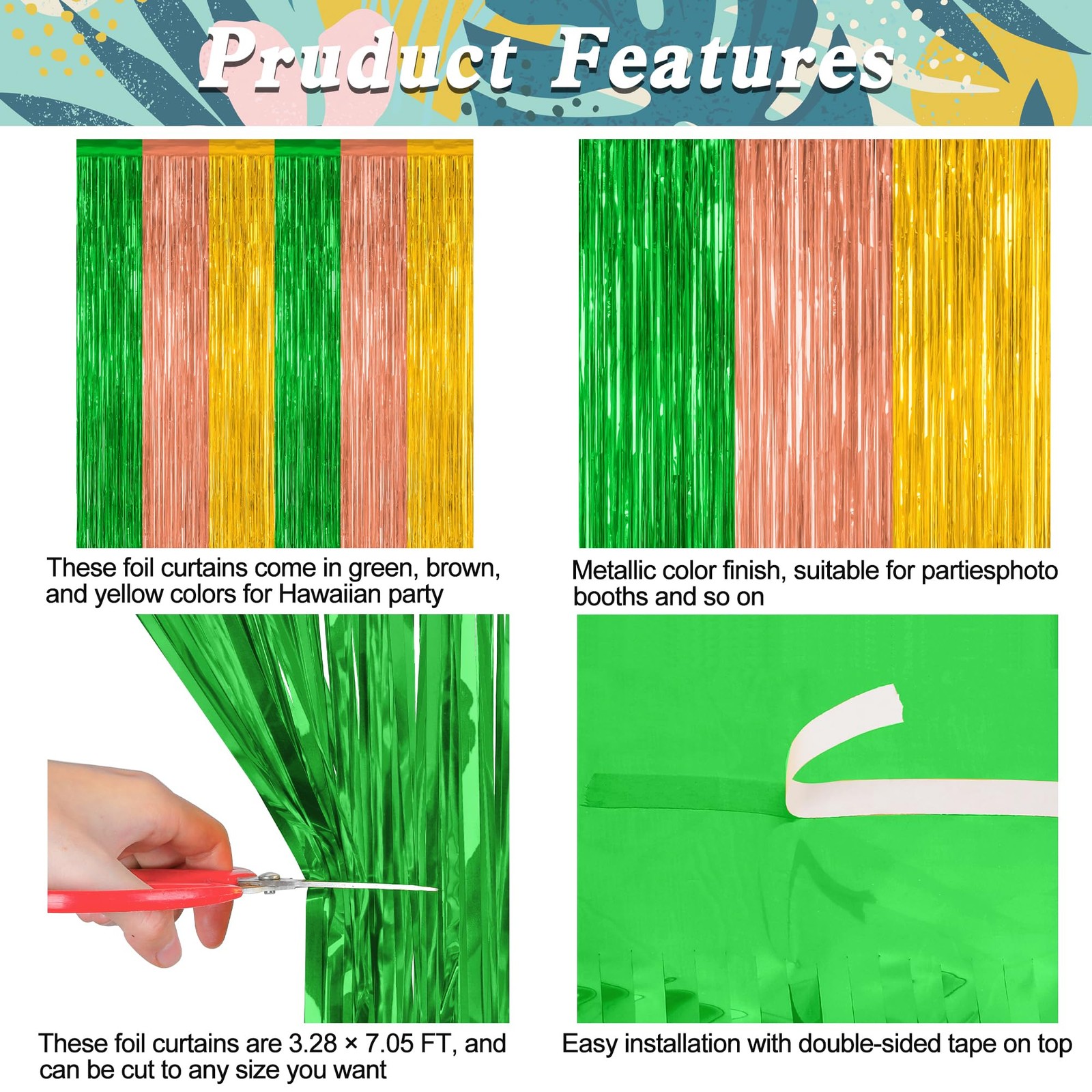 ZATAYE 2 Pack Green Brown Yellow Hawaiian Luau Foil 2 PCS, Hawaii Color