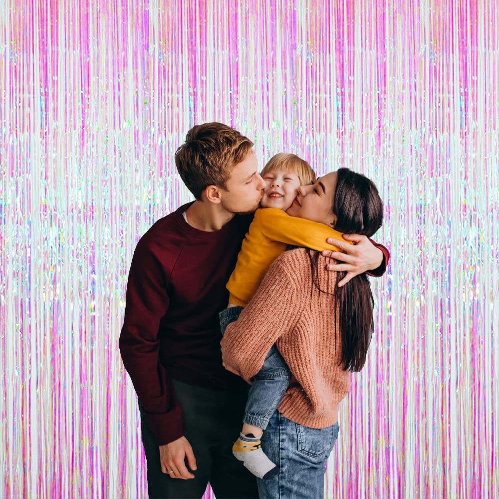 2 PCS Multicolor Metallic Tinsel Foil Fringe Curtain Party Backdrop 3.2×9.8 Ft