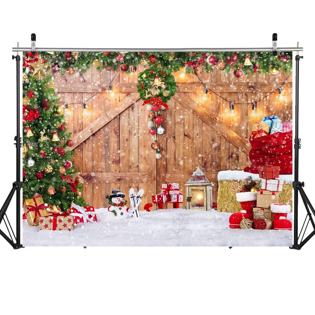 Rustic Christmas Barn Wood Backdrop for Holiday Photography 7X5Ft