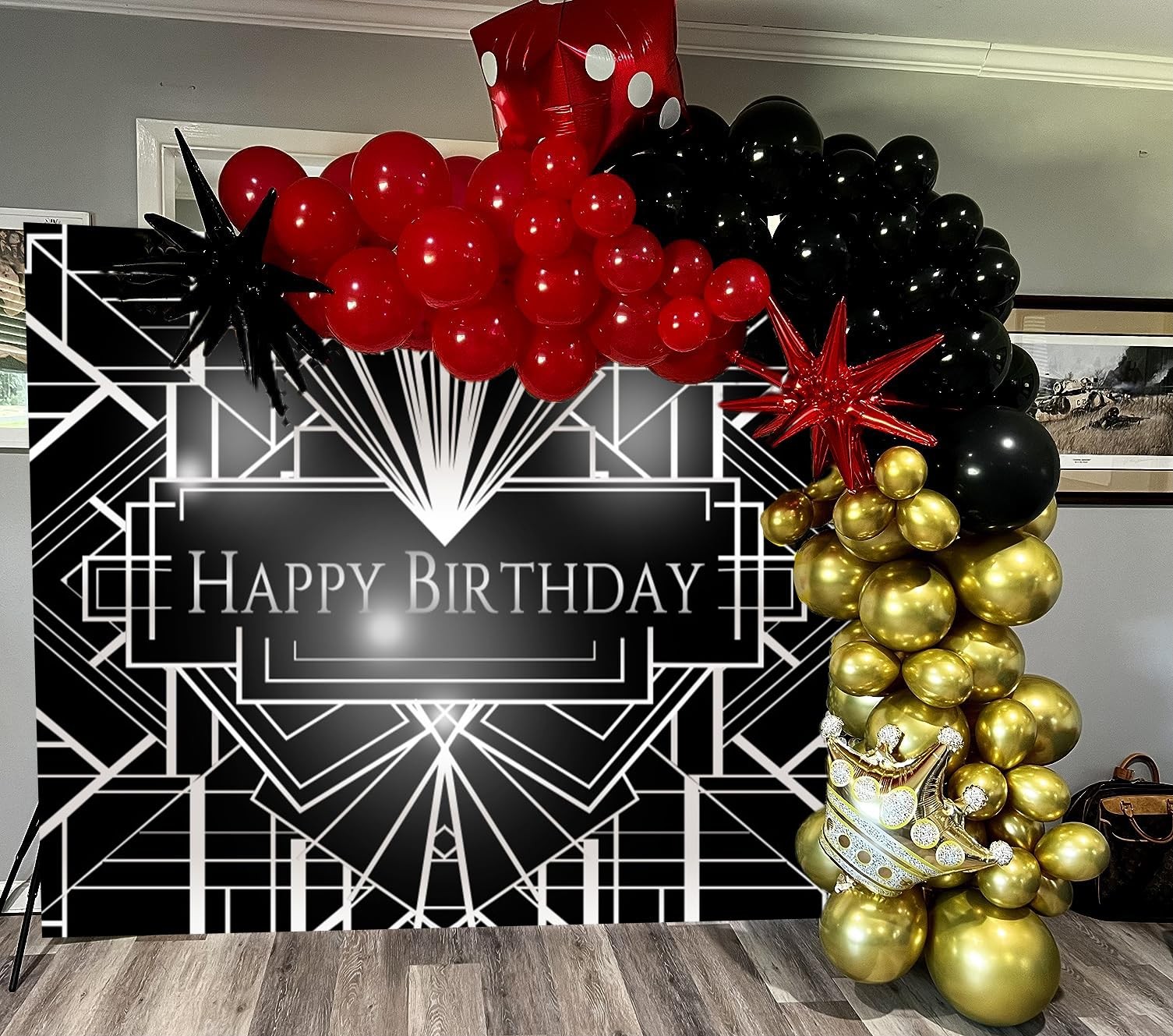 Black and Silver Birthday Backdrop 10x8ft Happy 10x8ft,
