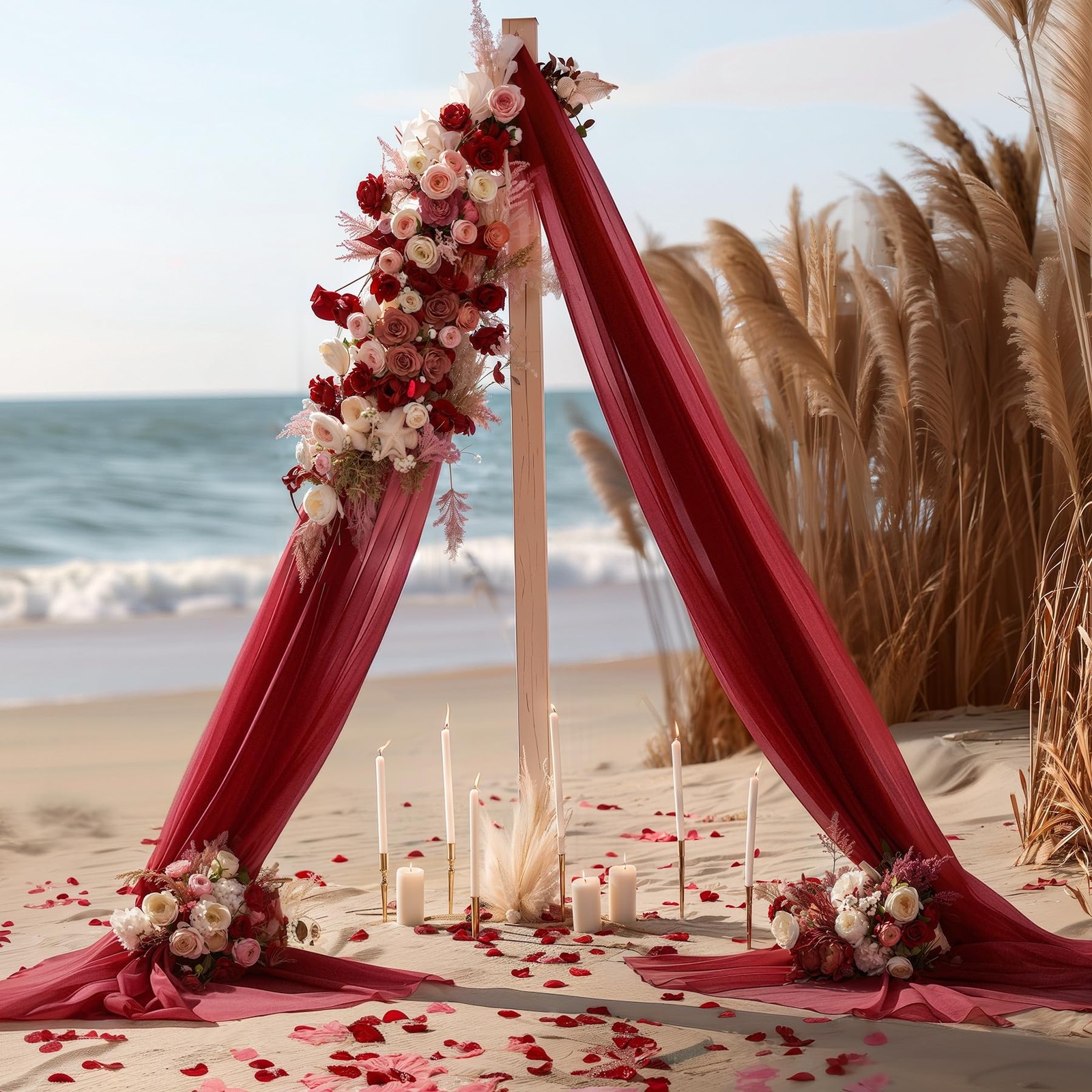 2 Panels Burgundy Arch Draping Fabric, 30 Inch x 20FT, Sheer Backdrop, Decor