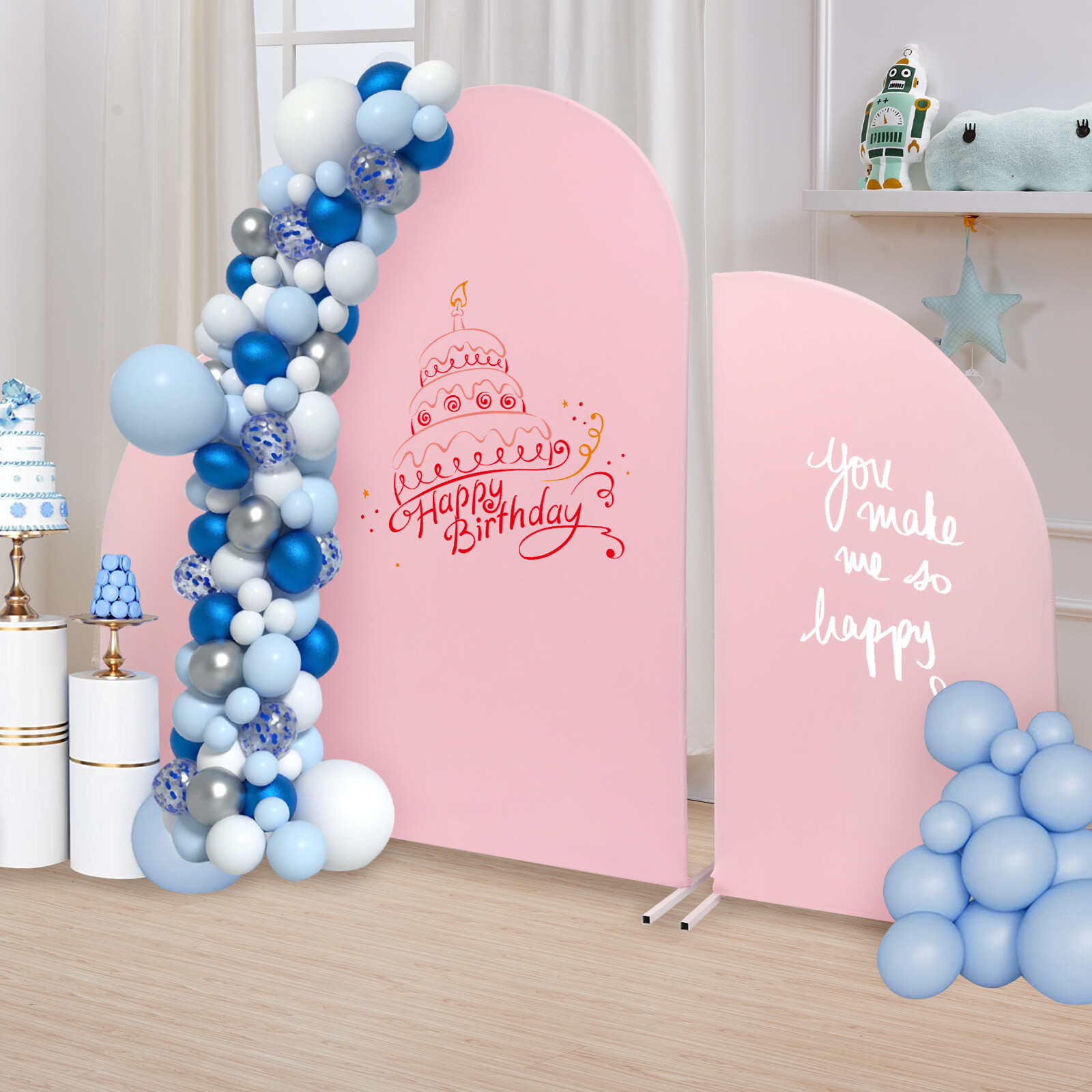 Wedding Arch Backdrop Stand Pink White Carbon Steel Frame Removable Cover