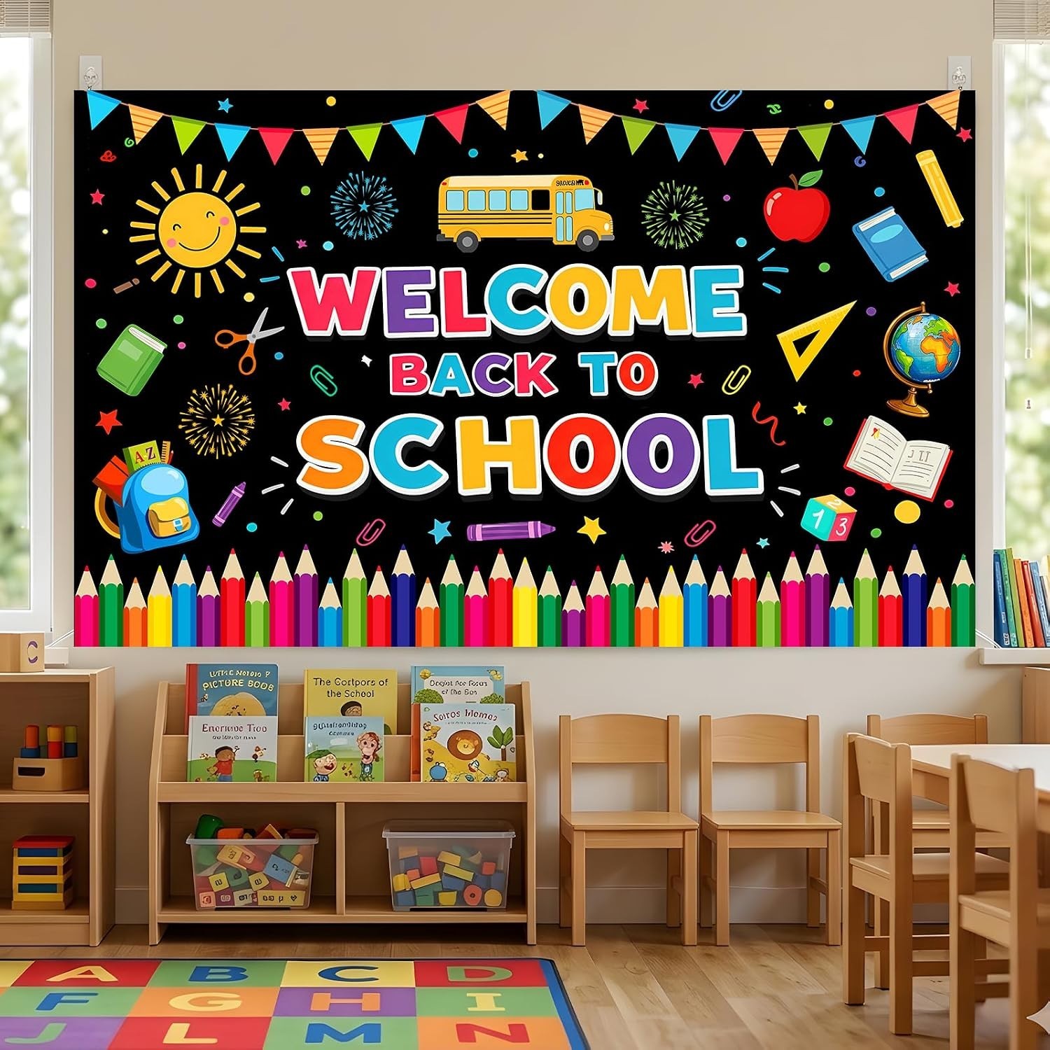 Colorful 5.9×3.6ft Back to School Banner Backdrop – Perfect for Celebrations